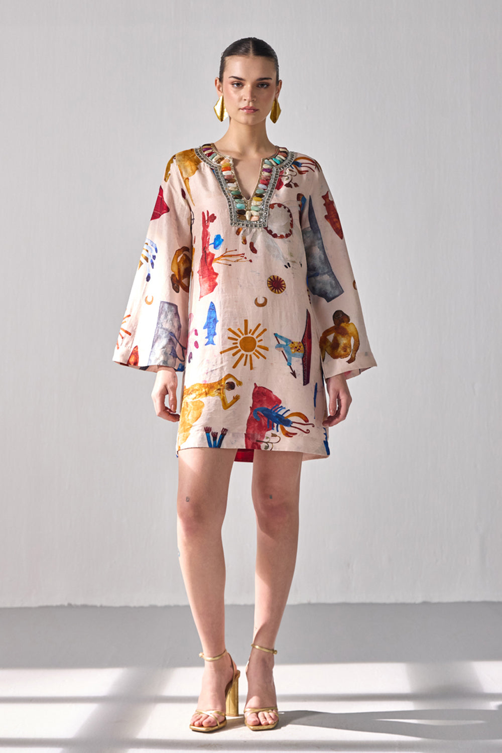 Bourbon Embellished Short Kaftan Dress - ANI CLOTHING
