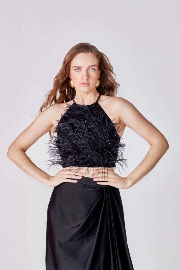 Black Halter Feather Co-ord